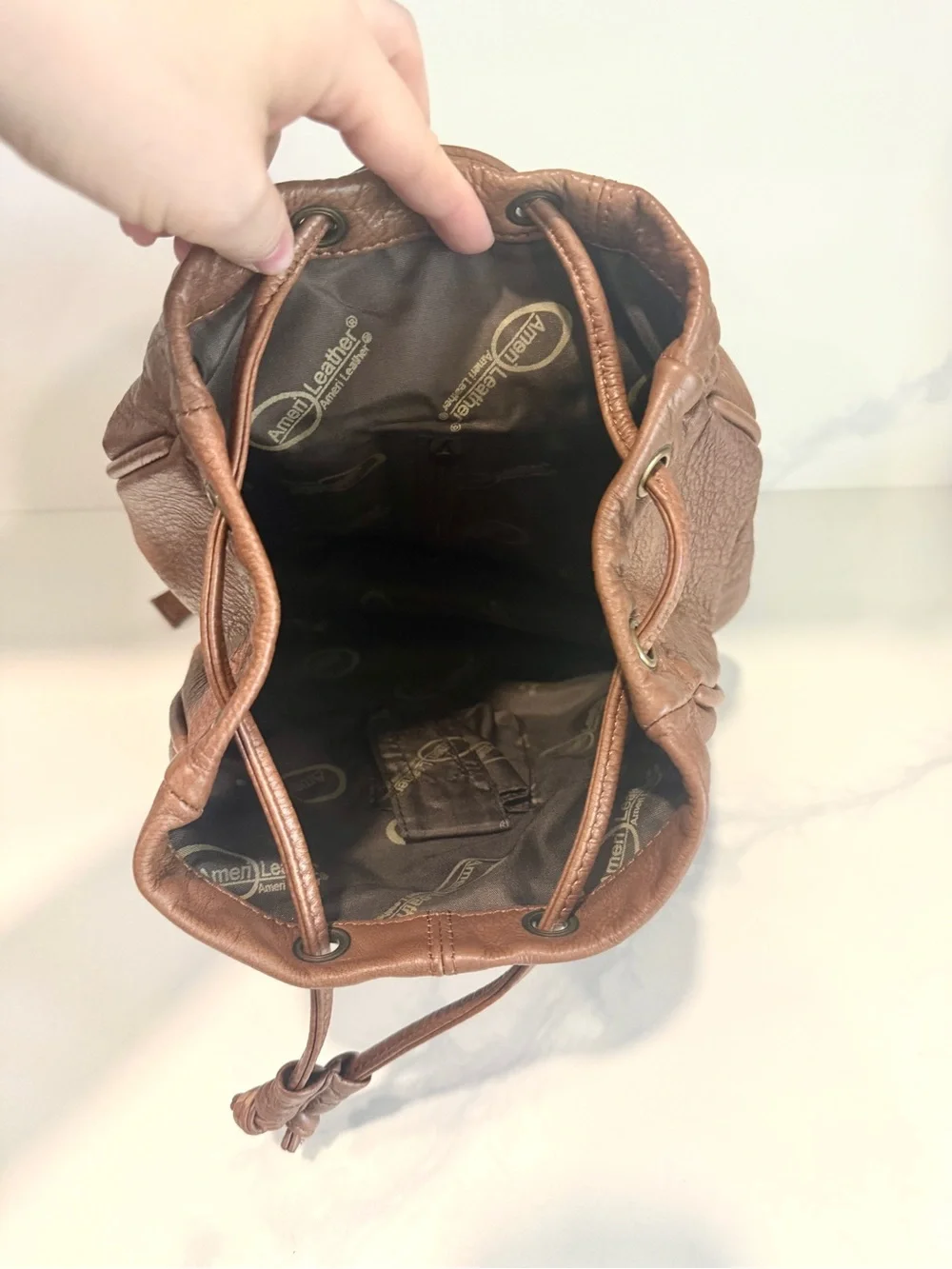 Vintage Brown Leather Daypack Backpack Travel Bag